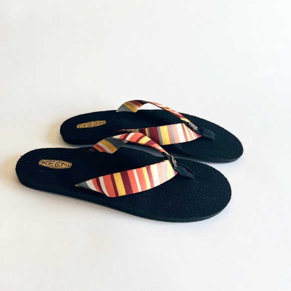 New Keen Yellow Orange White Canvas Black Rubber Outsole Flip Flops size 9 - Picture 1 of 14